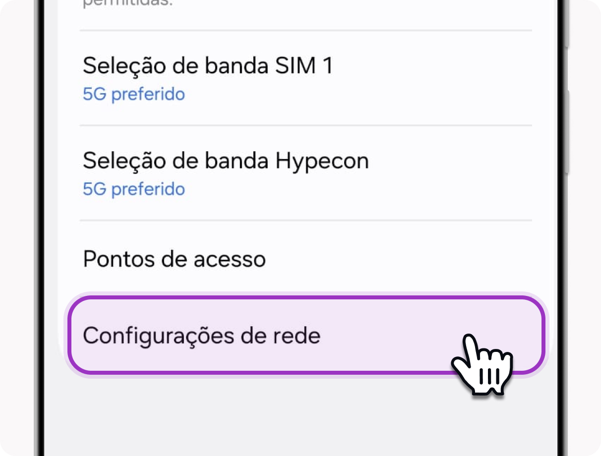 Tela de configurações de rede